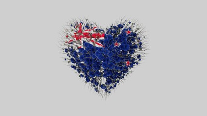 New Zealand. National Day. 6 February. Heart shape made out of flowers on white background.