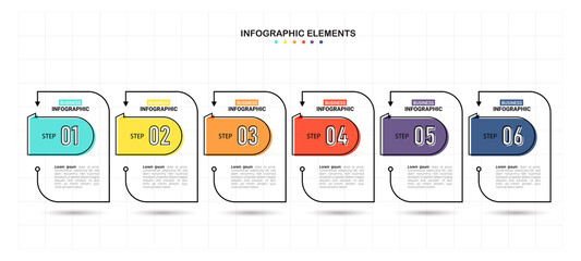 Business Infographic thin line design with 6 steps. 