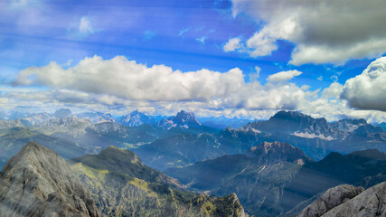 Dolomite Mountains aerial view from Marmolada, Italy