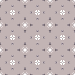 Vector geometric floral pattern. Abstract minimal seamless texture. Simple ornament with small flower shapes, crosses. Elegant background in soft lilac and white color. Cute repeat decorative design