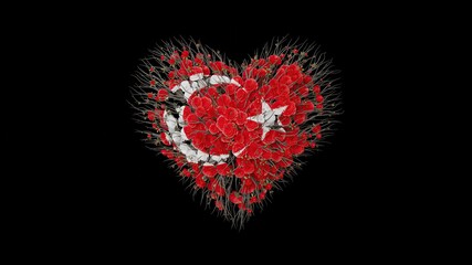 Turkey National Day. October 29. Heart shape made out of flowers on black background.