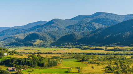 Fototapeta na wymiar Summer landscape in the Carpathian mountains, Rybnyk village.