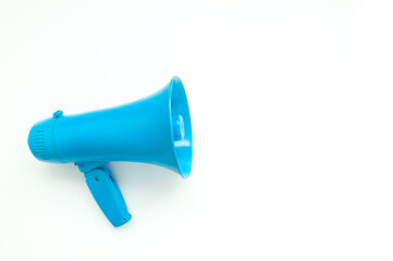 Blue megaphone on a white background.