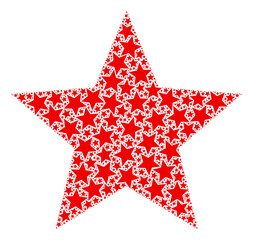 Recursive mosaic red star. Raster mosaic is designed with recursive red star items. Flat raster design on a white background.