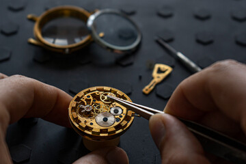 Watchmaker's workshop, mechanical watch repair. SPecial repair kit - Powered by Adobe