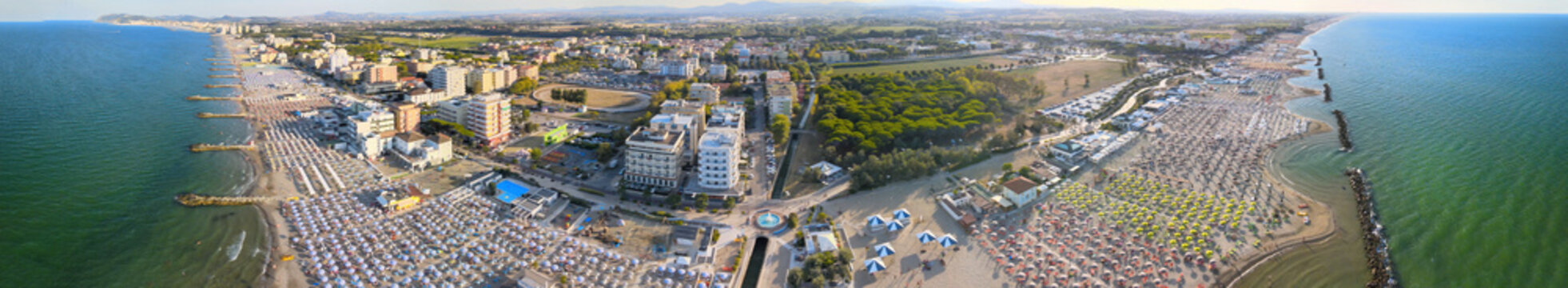 Panoramic aerial view of Misano Adriatico Beach in summer season