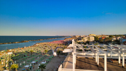 Fototapeta premium Aerial view of Torre Pedrera Beach from drone in summer season, Rimini, Italy
