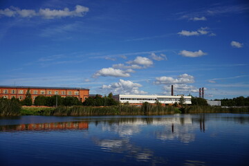 Fototapeta na wymiar factory on the lake, Peterhof, Leningrad region 
