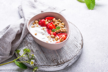 Granola with Greek yogurt and strawberry