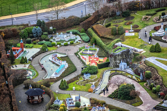 Mini-Europe Theme Park From Above. Miniatures At The Park Mini-Europe - Reproductions Of Monuments In The European Union At A Scale Of 1:25. BRUSSELS, BELGIUM. December 4, 2018.