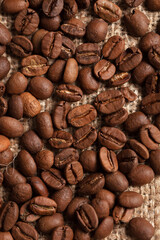 coffee beans on wooden background. coffee concept background poster