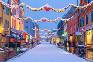 Obraz premium Christmas Decorations in Center street In Tromso, Norway,