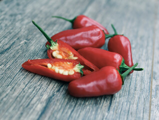 red pepper that was grown at home. completely eco-friendly and clean product. pepper photographed in natural cloud