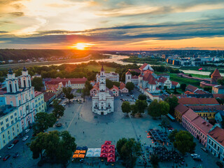 Kaunas old town and city hall in front of Nemunas and Neris confluence