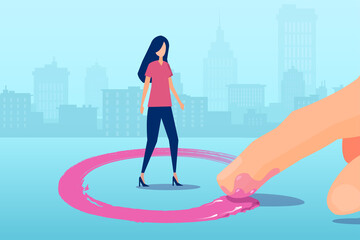 Vector of a man drawing red circle around a woman