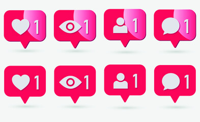 Social media notification icon, Social Media Network Love and Like Heart, user, comment, seen icon, 3d Rendering, speech bubble with heart