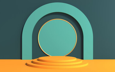 Obraz premium 3d stage with round podiums for product demonstration in art deco style, in yellow green colors