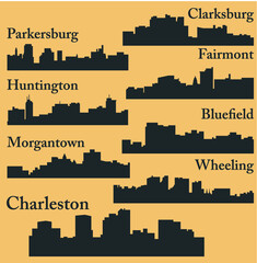 Fototapeta premium 8 City in West Virginia ( Charleston, Clarksburg, Parkersburg, Wheeling, Huntington, Morgantown, Bluefield, Fairmont )