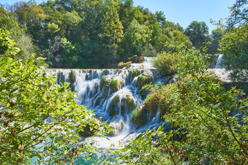 Obraz premium Krka national park in Croatia - lush green forest, waterfalls