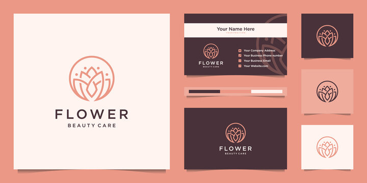 lotus flower beauty linear logo design and business card