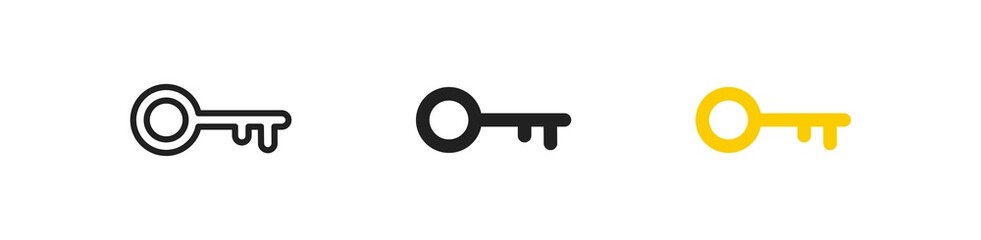 Old door key, simple icon set. Home lock isolated concept in vector flat
