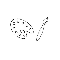 Vector hand drawn doodle sketch brush and palette isolated on white background