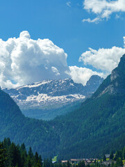 Mountain landscape along the road to Pordoi pass, Dolomites