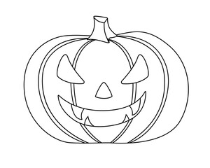 Halloween pumpkin with cut out face - vector linear illustration for coloring. Pumpkin Jack Lantern is an element for a coloring book. Outline. Halloween picture