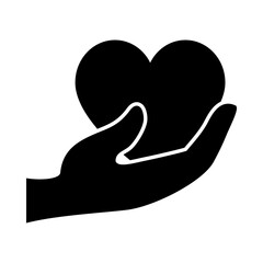 hand holding a heart icon, silhouette style