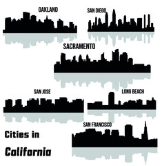 Cities in California ( Sacramento, San Diego, San Jose, Oakland, Long Beach, San Francisco ) - obrazy, fototapety, plakaty