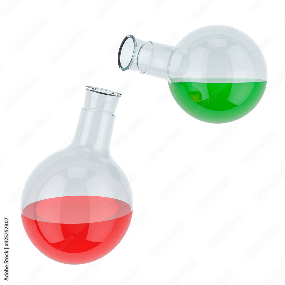 Poster flasks with colored liquid, 3d rendering