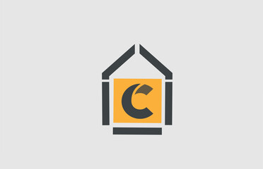C alphabet letter icon logo. Business and company design with house contour. Real estate or home template