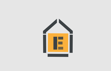 E alphabet letter icon logo. Business and company design with house contour. Real estate or home template