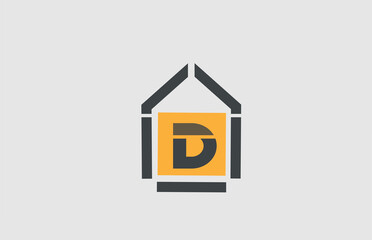 D alphabet letter icon logo. Business and company design with house contour. Real estate or home template