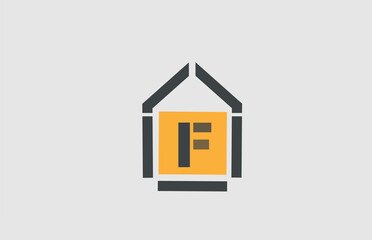 Fototapeta na wymiar F alphabet letter icon logo. Business and company design with house contour. Real estate or home template