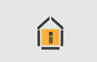 I alphabet letter icon logo. Business and company design with house contour. Real estate or home template