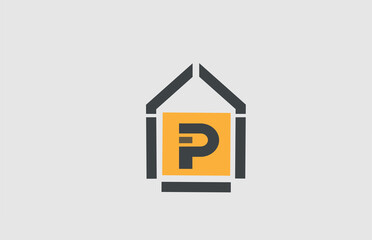 P alphabet letter icon logo. Business and company design with house contour. Real estate or home template