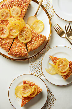 Pine nut tart with candied lemon