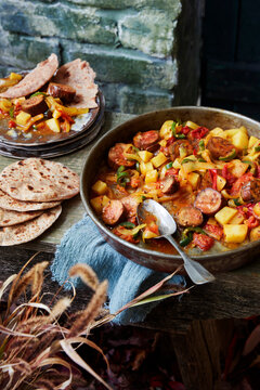 Indian eggplant & potatoes with homemade chapati