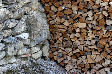 Logs piled in a cottage