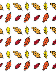 Vector seamless pattern of different color hand drawn doodle sketch oak leaf isolated on white background