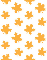 Vector seamless pattern of orange hand drawn doodle sketch maple leaves silhouette isolated on white background
