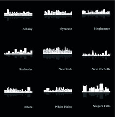 Set of 9 Cities in State of New York (Albany, New York, Ithaca, Syracuse, New Rochelle, White Plains, Rochester, Binghamton, Niagara Falls)