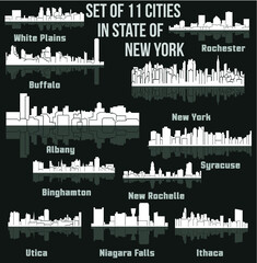Set of 9 Cities in State of New York (Albany, New York, Ithaca, Syracuse, New Rochelle, White Plains, Rochester, Binghamton, Niagara Falls)