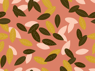 Fototapeta na wymiar Autumn leaves seamless pattern. Falling leaves, leaf fall. Background for surfaces, printing on paper and fabric. Vector illustration