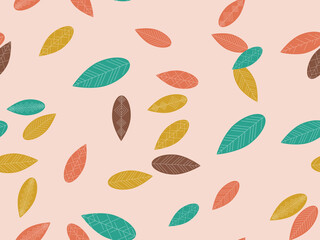 Autumn leaves seamless pattern. Falling leaves, leaf fall. Background for surfaces, printing on paper and fabric. Vector illustration