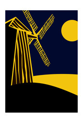 Old windmill at night in the moonlight. Vector drawing for illustrations.