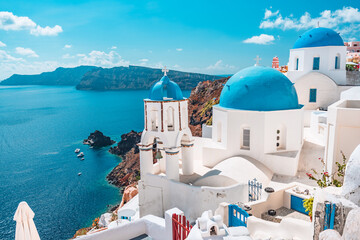Greece island of Santorini, famous Europe travel destination. Greek village landscape.