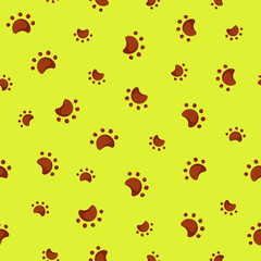 Seamless pattern pet paws prints in cartoon style.