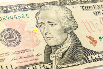Fototapeta na wymiar Macro view of Alexander Hamilton on the US ten dollar bill.